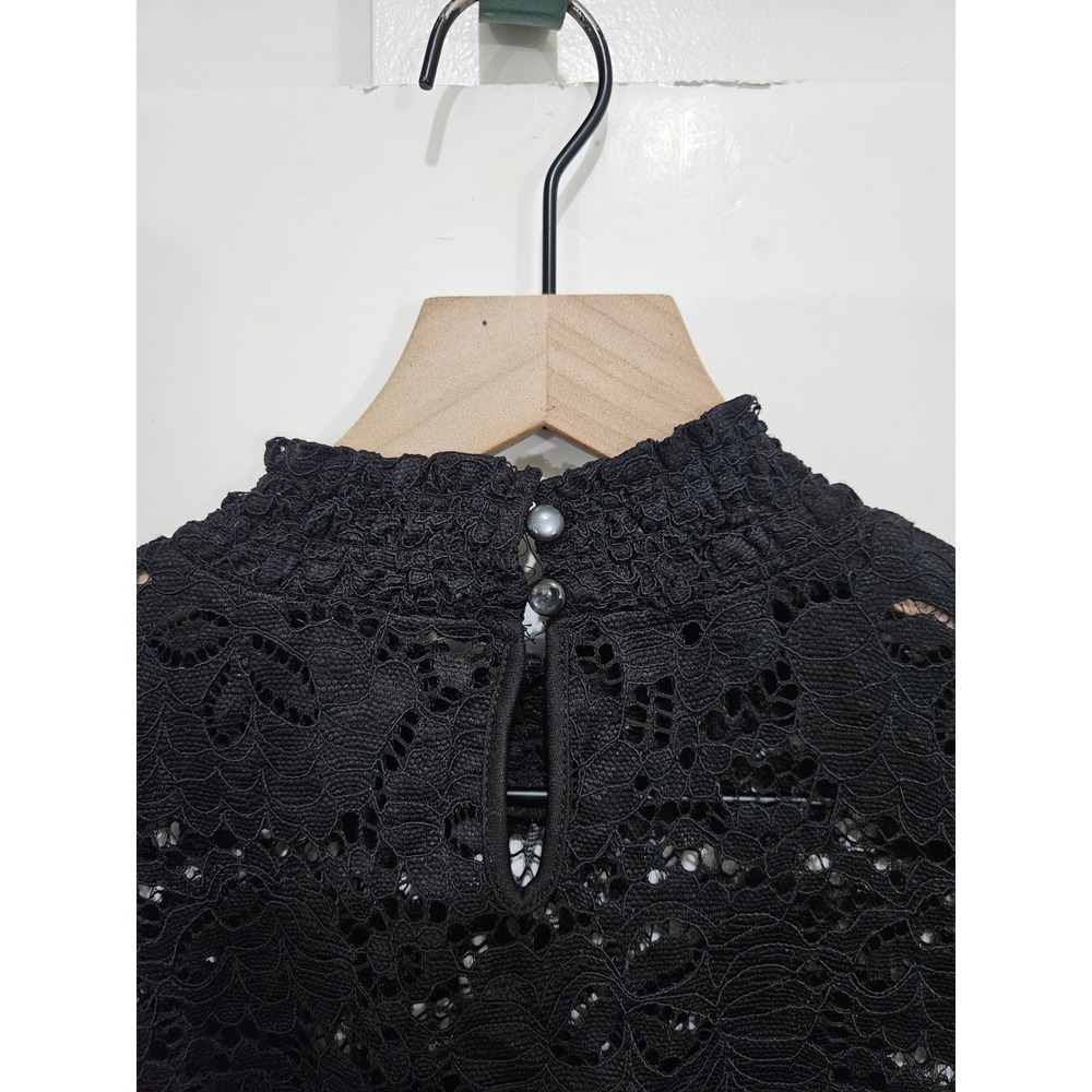 Adrianna Papell Black Knit Lace Ruched Mock Neck Top AD1S301130 XL New - Picture 9 of 9
